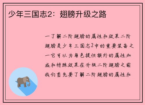 少年三国志2：翅膀升级之路