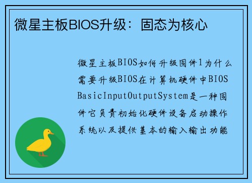微星主板BIOS升级：固态为核心